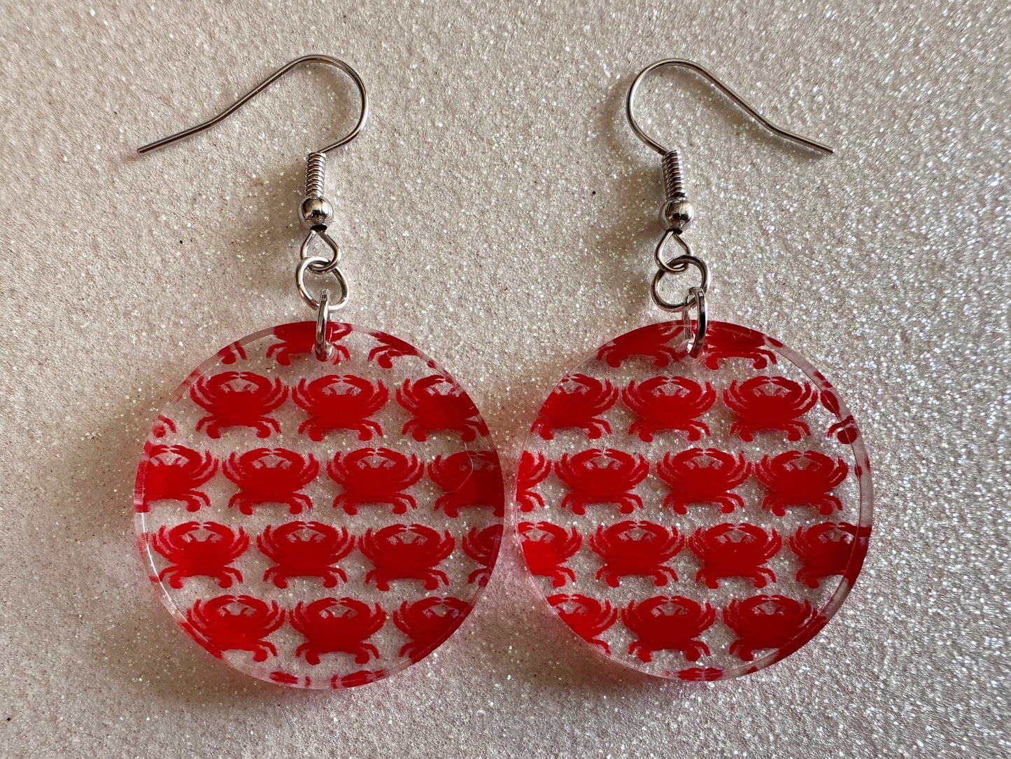 Red Crab Earrings: Laser Cut Acrylic Crabs, Sea Animal, Ocean Creatures, Aquarium, Tank, Beach, Scuba Diving, Best Gifts for Her/Him/Them