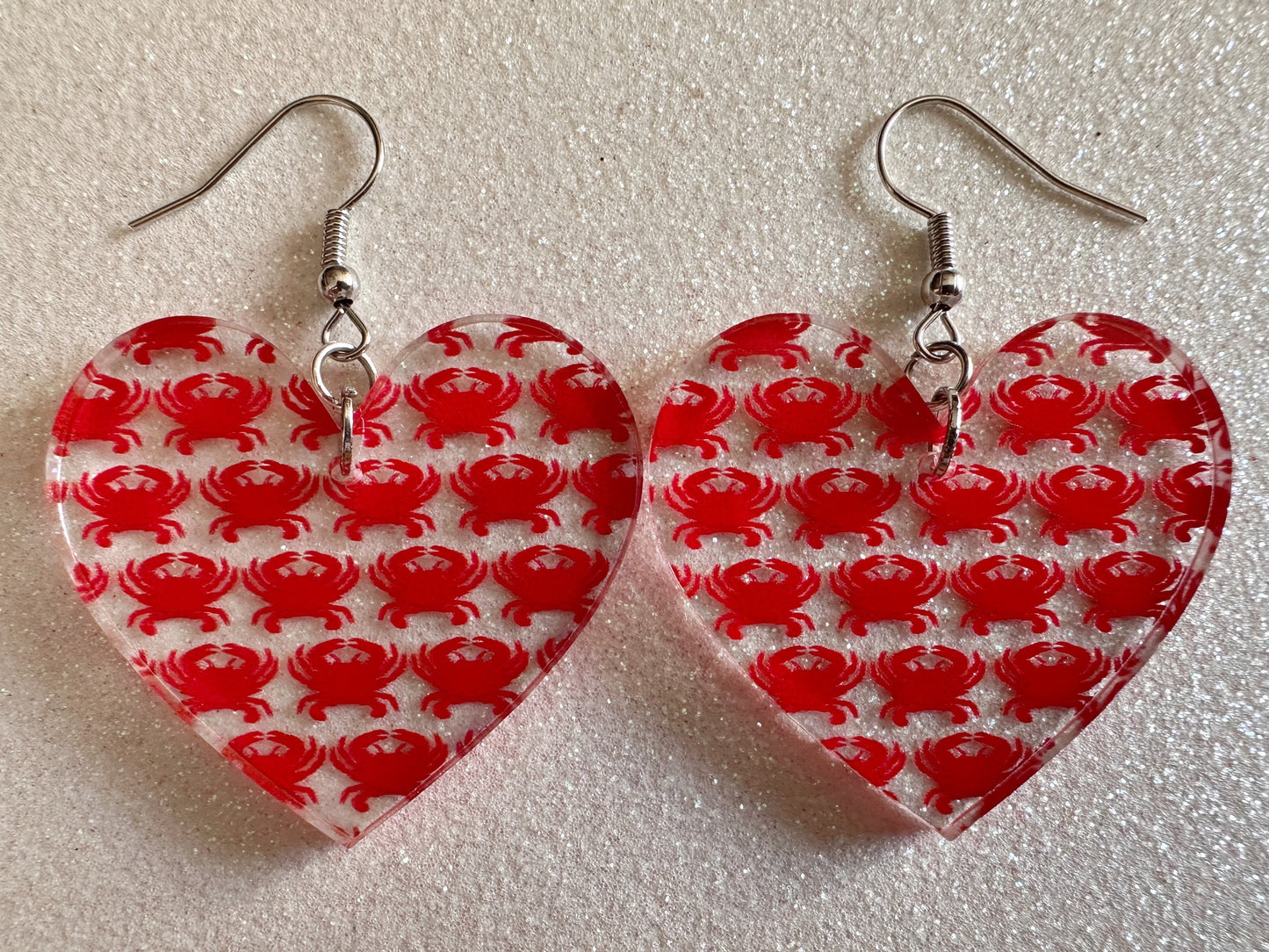 Red Crab Earrings: Laser Cut Acrylic Crabs, Sea Animal, Ocean Creatures, Aquarium, Tank, Beach, Scuba Diving, Best Gifts for Her/Him/Them