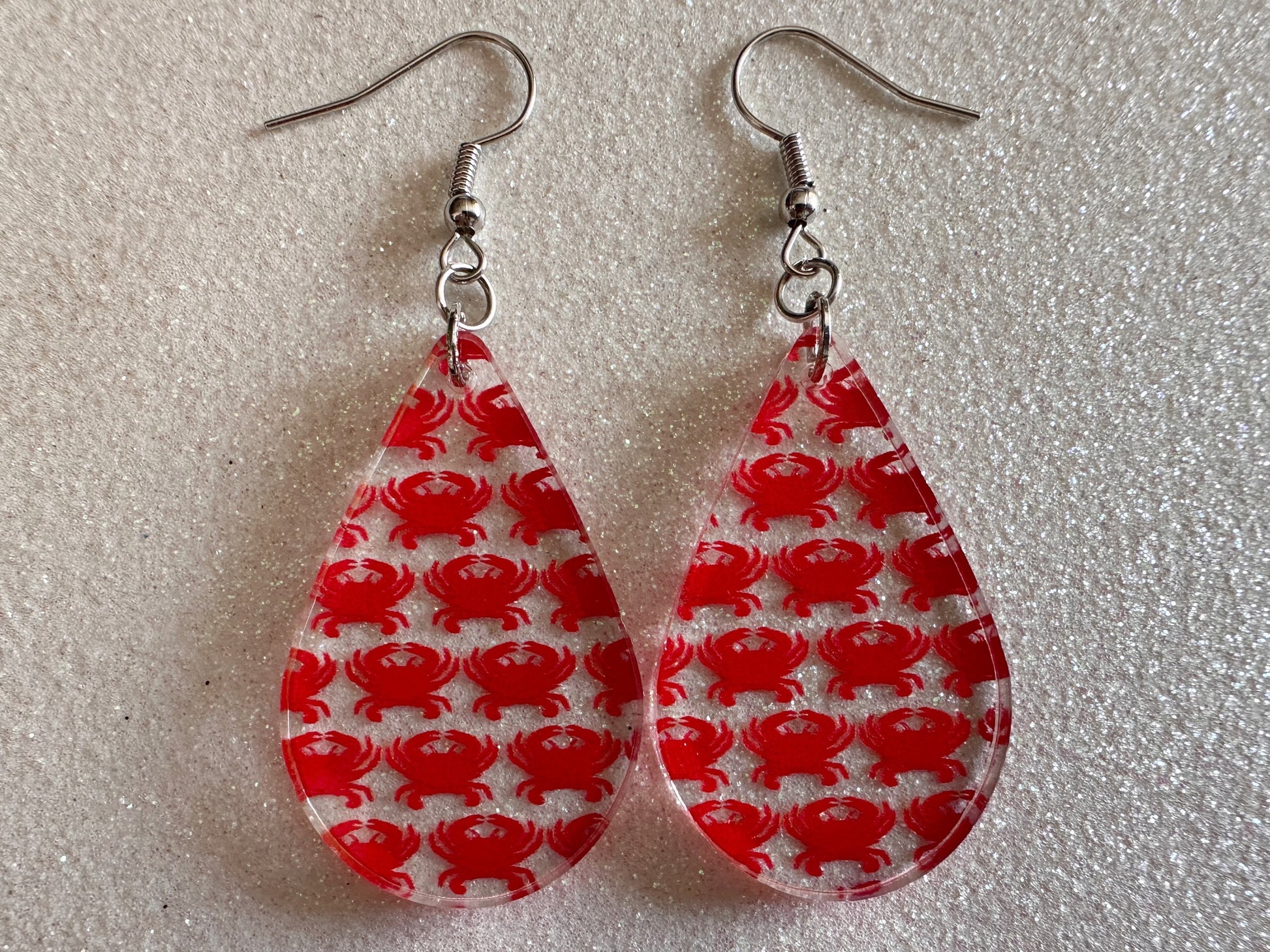 Red Crab Earrings: Laser Cut Acrylic Crabs, Sea Animal, Ocean Creatures, Aquarium, Tank, Beach, Scuba Diving, Best Gifts for Her/Him/Them