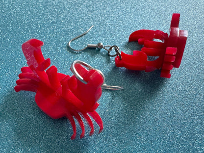 Red Crab Earrings: Laser Cut Acrylic Crabs, Sea Animal, Ocean Creatures, Aquarium, Tank, Beach, Scuba Diving, Best Gifts for Her/Him/Them