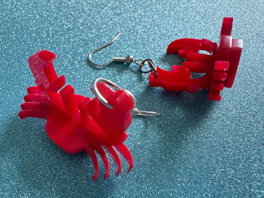 Red Crab Earrings: Laser Cut Acrylic Crabs, Sea Animal, Ocean Creatures, Aquarium, Tank, Beach, Scuba Diving, Best Gifts for Her/Him/Them