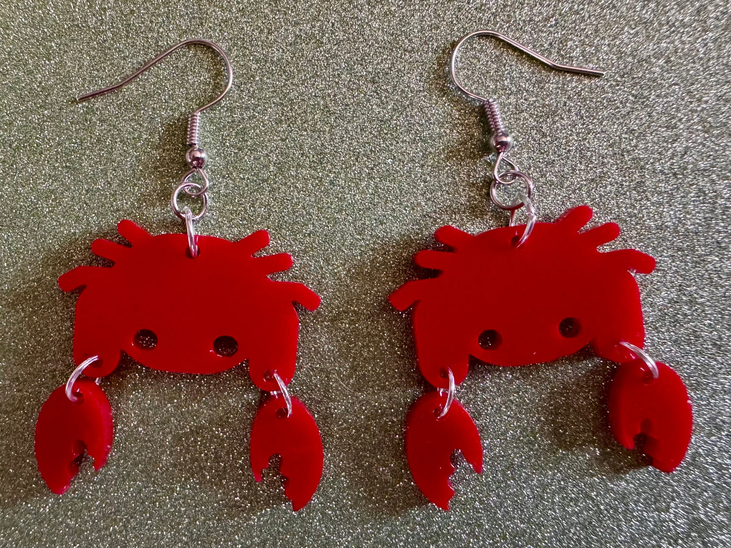 Red Crab Earrings: Laser Cut Acrylic Crabs, Sea Animal, Ocean Creatures, Aquarium, Tank, Beach, Scuba Diving, Best Gifts for Her/Him/Them