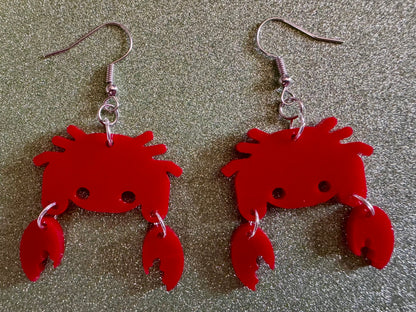 Red Crab Earrings: Laser Cut Acrylic Crabs, Sea Animal, Ocean Creatures, Aquarium, Tank, Beach, Scuba Diving, Best Gifts for Her/Him/Them