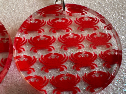Red Crab Earrings: Laser Cut Acrylic Crabs, Sea Animal, Ocean Creatures, Aquarium, Tank, Beach, Scuba Diving, Best Gifts for Her/Him/Them