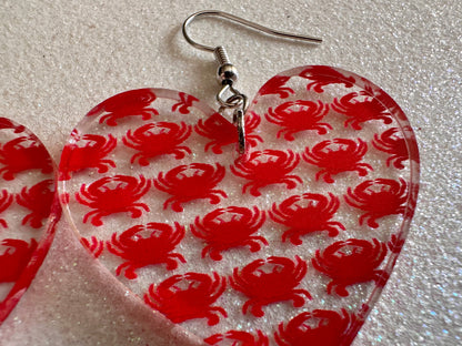 Red Crab Earrings: Laser Cut Acrylic Crabs, Sea Animal, Ocean Creatures, Aquarium, Tank, Beach, Scuba Diving, Best Gifts for Her/Him/Them