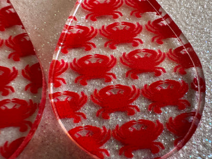 Red Crab Earrings: Laser Cut Acrylic Crabs, Sea Animal, Ocean Creatures, Aquarium, Tank, Beach, Scuba Diving, Best Gifts for Her/Him/Them