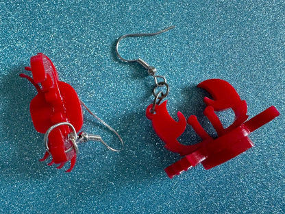 Red Crab Earrings: Laser Cut Acrylic Crabs, Sea Animal, Ocean Creatures, Aquarium, Tank, Beach, Scuba Diving, Best Gifts for Her/Him/Them