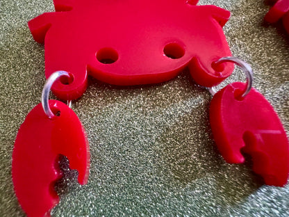 Red Crab Earrings: Laser Cut Acrylic Crabs, Sea Animal, Ocean Creatures, Aquarium, Tank, Beach, Scuba Diving, Best Gifts for Her/Him/Them