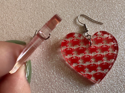 Red Crab Earrings: Laser Cut Acrylic Crabs, Sea Animal, Ocean Creatures, Aquarium, Tank, Beach, Scuba Diving, Best Gifts for Her/Him/Them