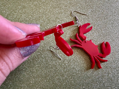 Red Crab Earrings: Laser Cut Acrylic Crabs, Sea Animal, Ocean Creatures, Aquarium, Tank, Beach, Scuba Diving, Best Gifts for Her/Him/Them