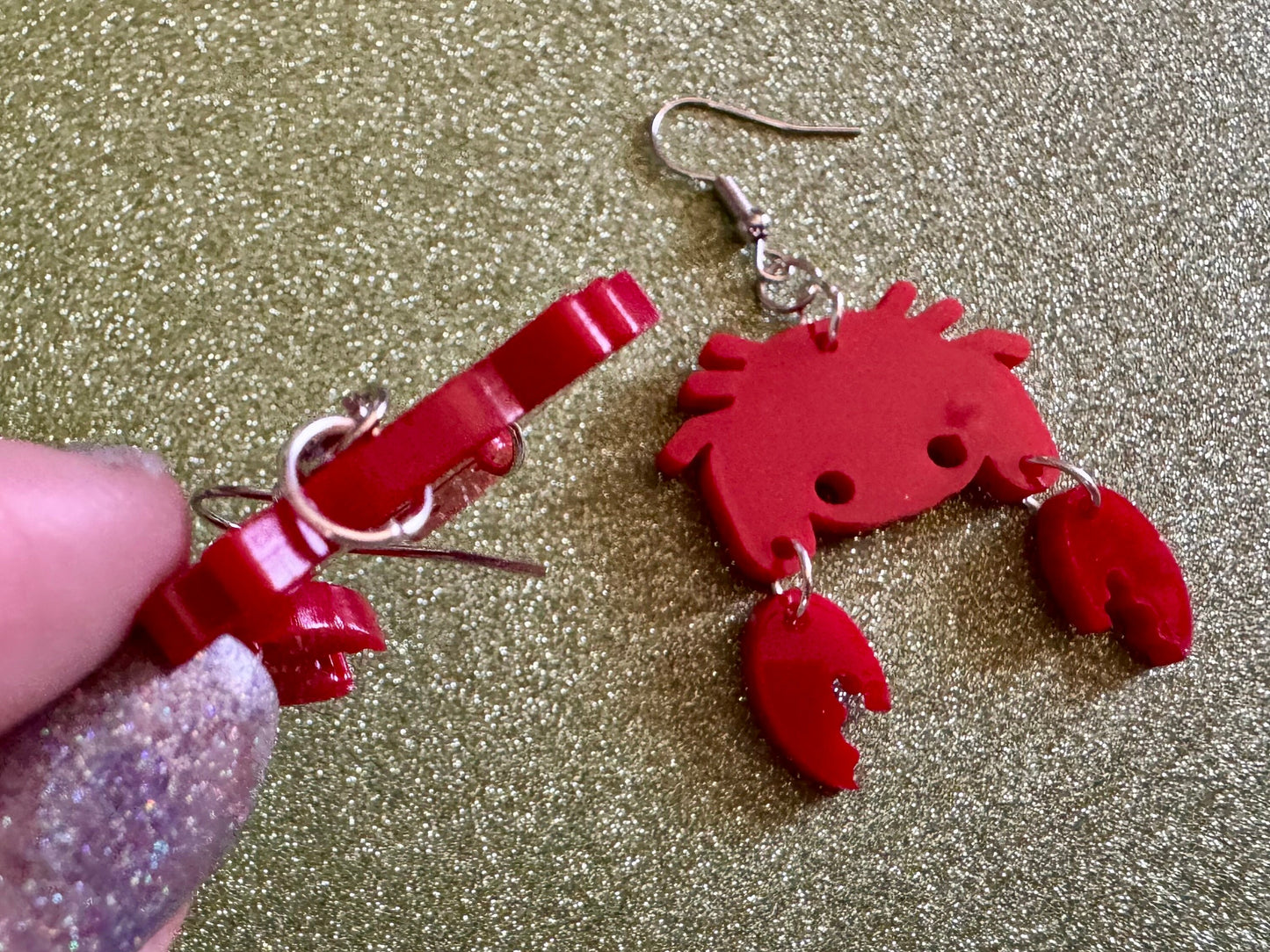 Red Crab Earrings: Laser Cut Acrylic Crabs, Sea Animal, Ocean Creatures, Aquarium, Tank, Beach, Scuba Diving, Best Gifts for Her/Him/Them