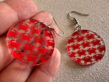 Red Crab Earrings: Laser Cut Acrylic Crabs, Sea Animal, Ocean Creatures, Aquarium, Tank, Beach, Scuba Diving, Best Gifts for Her/Him/Them