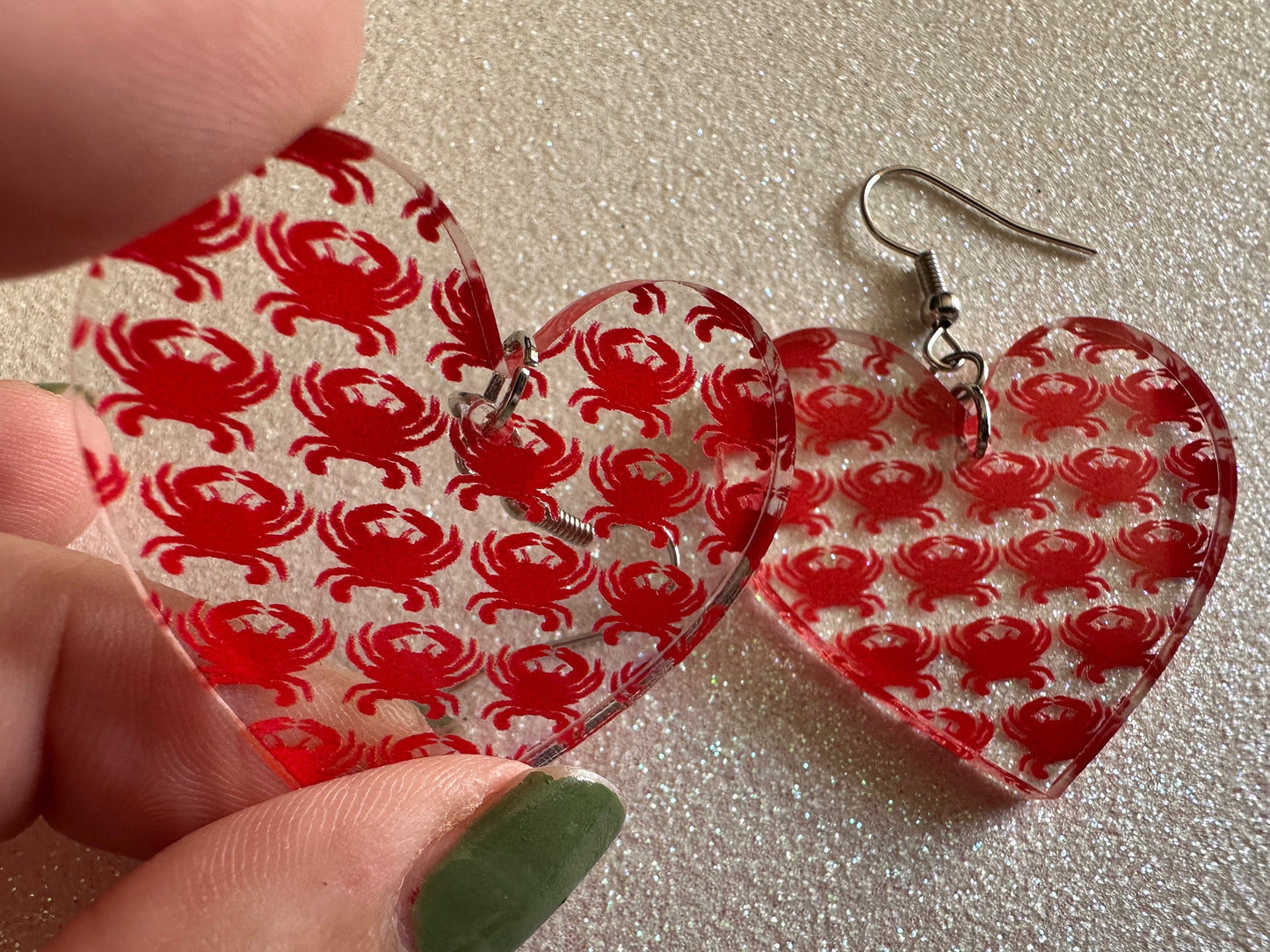 Red Crab Earrings: Laser Cut Acrylic Crabs, Sea Animal, Ocean Creatures, Aquarium, Tank, Beach, Scuba Diving, Best Gifts for Her/Him/Them