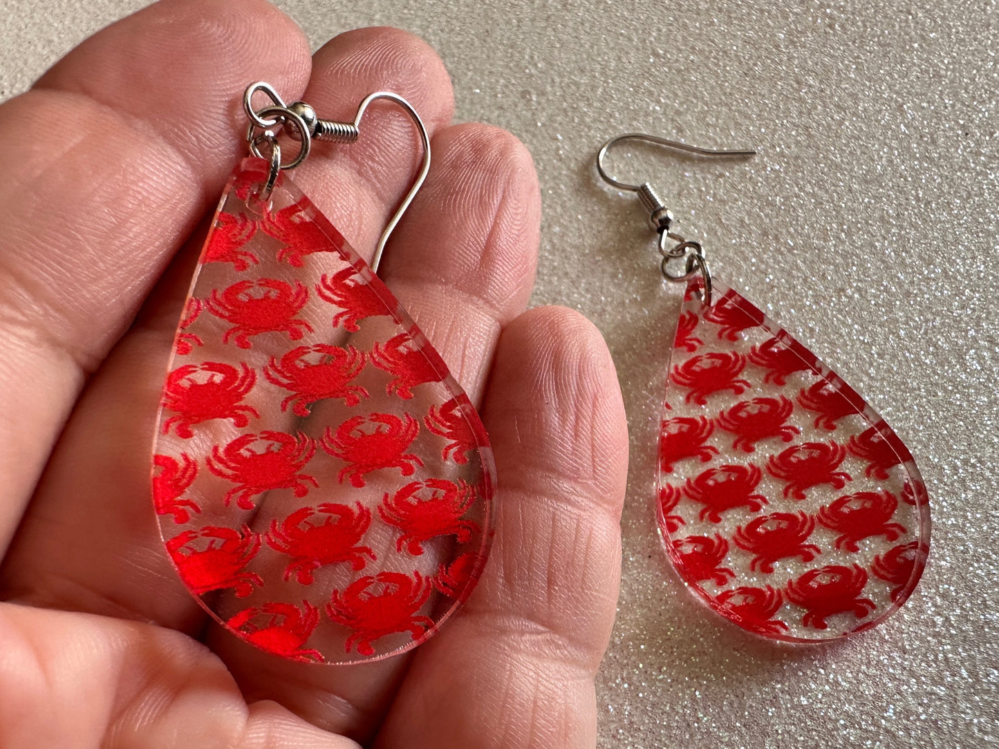 Red Crab Earrings: Laser Cut Acrylic Crabs, Sea Animal, Ocean Creatures, Aquarium, Tank, Beach, Scuba Diving, Best Gifts for Her/Him/Them