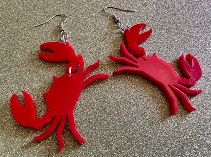 Red Crab Earrings: Laser Cut Acrylic Crabs, Sea Animal, Ocean Creatures, Aquarium, Tank, Beach, Scuba Diving, Best Gifts for Her/Him/Them