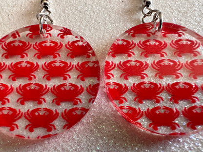 Red Crab Earrings: Laser Cut Acrylic Crabs, Sea Animal, Ocean Creatures, Aquarium, Tank, Beach, Scuba Diving, Best Gifts for Her/Him/Them