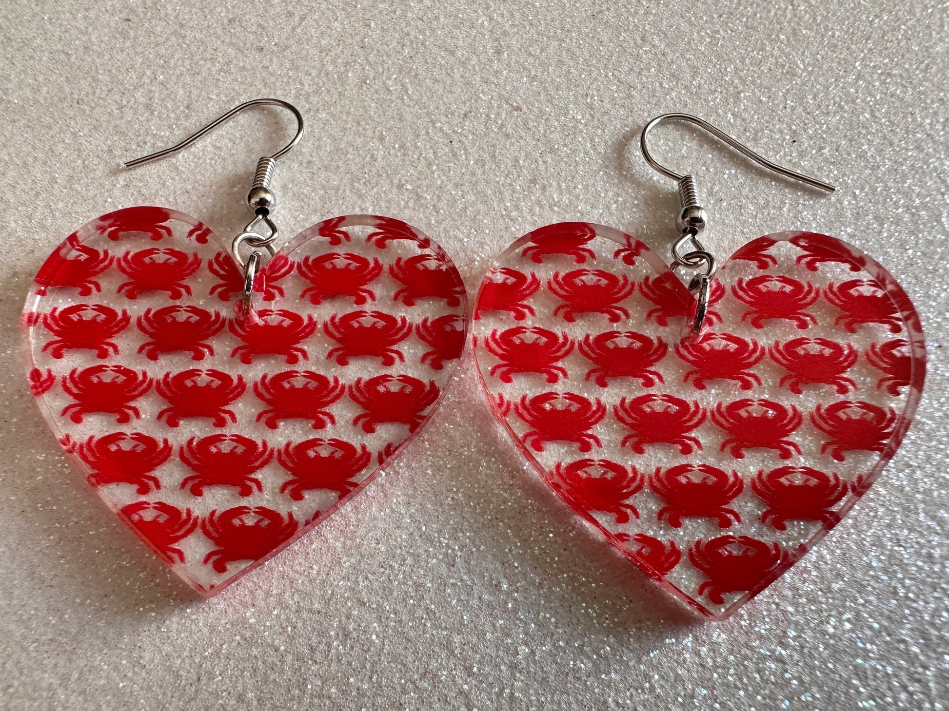 Red Crab Earrings: Laser Cut Acrylic Crabs, Sea Animal, Ocean Creatures, Aquarium, Tank, Beach, Scuba Diving, Best Gifts for Her/Him/Them