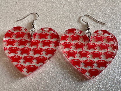 Red Crab Earrings: Laser Cut Acrylic Crabs, Sea Animal, Ocean Creatures, Aquarium, Tank, Beach, Scuba Diving, Best Gifts for Her/Him/Them