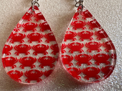 Red Crab Earrings: Laser Cut Acrylic Crabs, Sea Animal, Ocean Creatures, Aquarium, Tank, Beach, Scuba Diving, Best Gifts for Her/Him/Them
