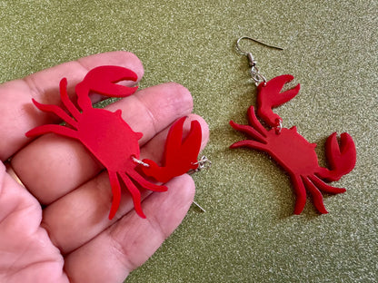 Red Crab Earrings: Laser Cut Acrylic Crabs, Sea Animal, Ocean Creatures, Aquarium, Tank, Beach, Scuba Diving, Best Gifts for Her/Him/Them