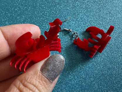 Red Crab Earrings: Laser Cut Acrylic Crabs, Sea Animal, Ocean Creatures, Aquarium, Tank, Beach, Scuba Diving, Best Gifts for Her/Him/Them