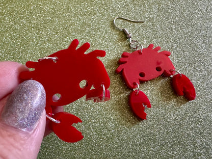 Red Crab Earrings: Laser Cut Acrylic Crabs, Sea Animal, Ocean Creatures, Aquarium, Tank, Beach, Scuba Diving, Best Gifts for Her/Him/Them