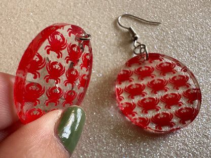 Red Crab Earrings: Laser Cut Acrylic Crabs, Sea Animal, Ocean Creatures, Aquarium, Tank, Beach, Scuba Diving, Best Gifts for Her/Him/Them