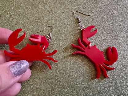 Red Crab Earrings: Laser Cut Acrylic Crabs, Sea Animal, Ocean Creatures, Aquarium, Tank, Beach, Scuba Diving, Best Gifts for Her/Him/Them