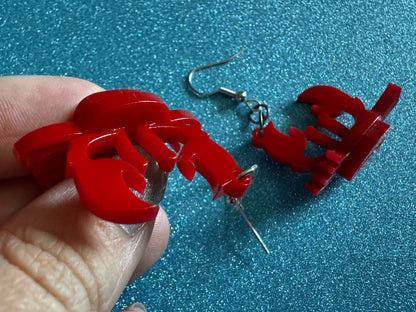 Red Crab Earrings: Laser Cut Acrylic Crabs, Sea Animal, Ocean Creatures, Aquarium, Tank, Beach, Scuba Diving, Best Gifts for Her/Him/Them