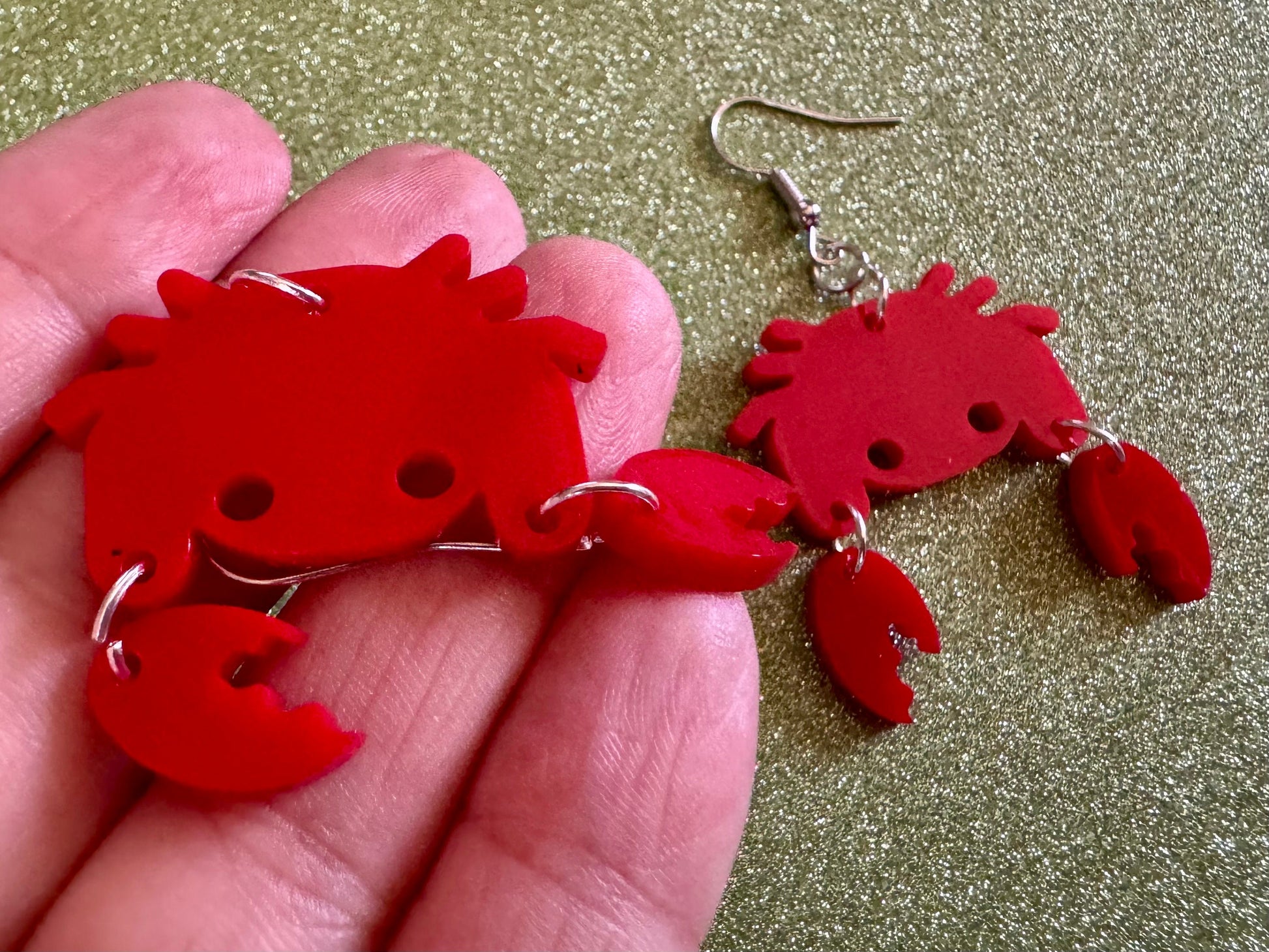 Red Crab Earrings: Laser Cut Acrylic Crabs, Sea Animal, Ocean Creatures, Aquarium, Tank, Beach, Scuba Diving, Best Gifts for Her/Him/Them