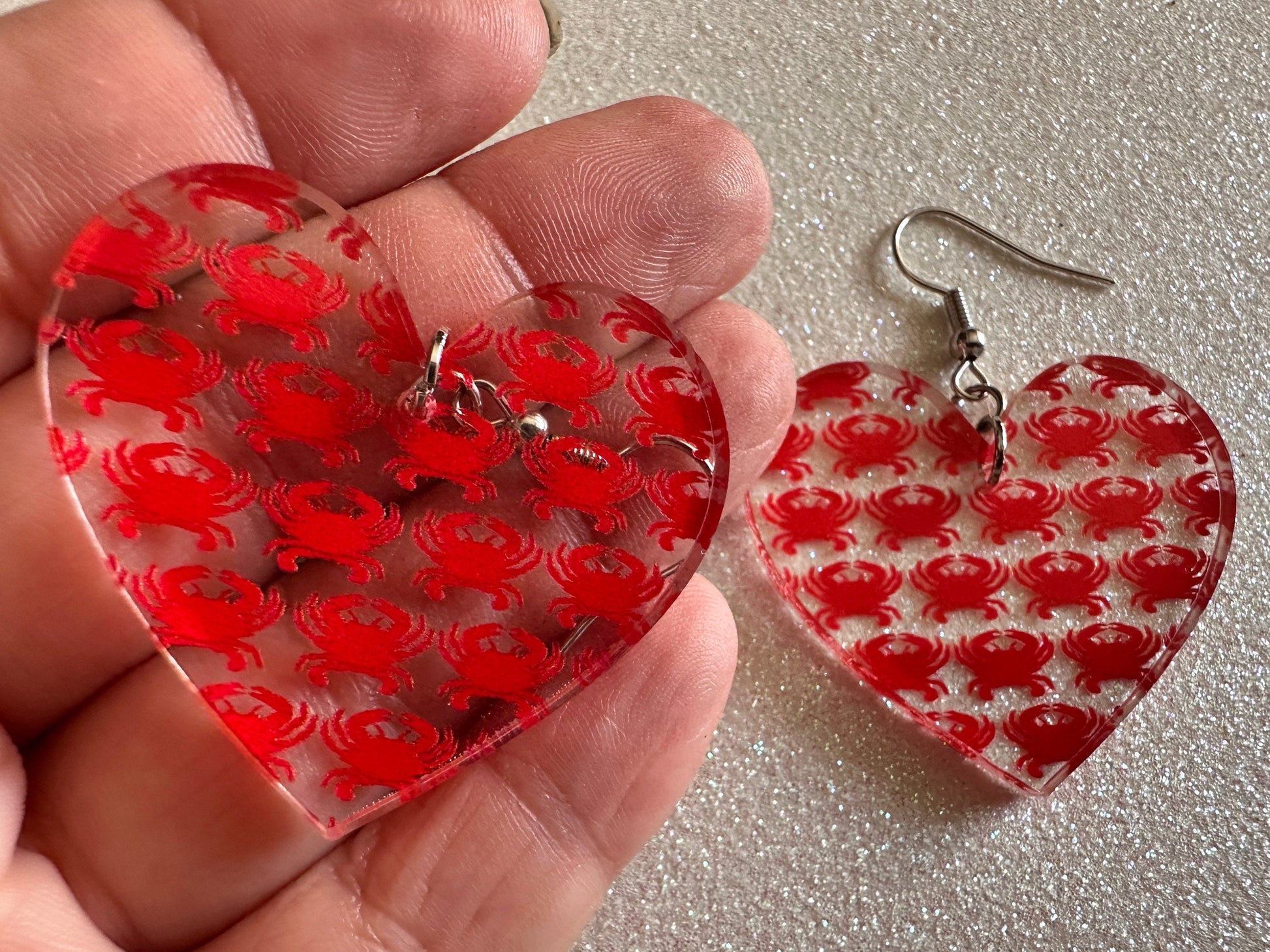 Red Crab Earrings: Laser Cut Acrylic Crabs, Sea Animal, Ocean Creatures, Aquarium, Tank, Beach, Scuba Diving, Best Gifts for Her/Him/Them