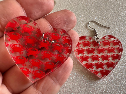 Red Crab Earrings: Laser Cut Acrylic Crabs, Sea Animal, Ocean Creatures, Aquarium, Tank, Beach, Scuba Diving, Best Gifts for Her/Him/Them