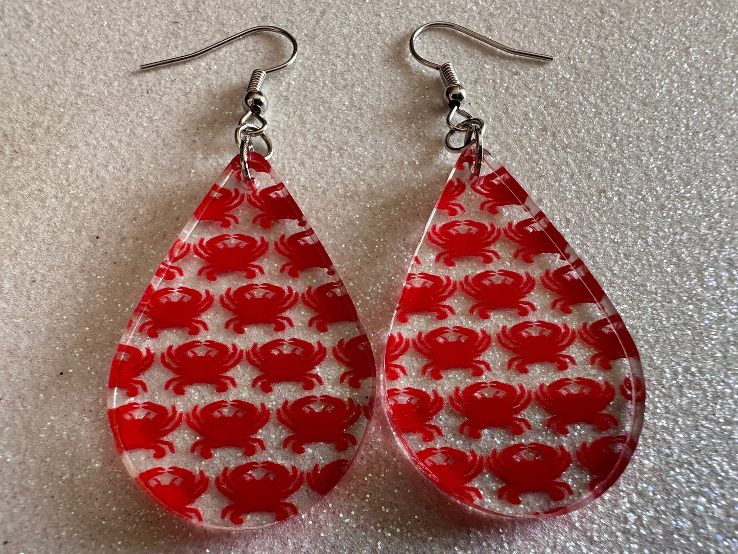 Red Crab Earrings: Laser Cut Acrylic Crabs, Sea Animal, Ocean Creatures, Aquarium, Tank, Beach, Scuba Diving, Best Gifts for Her/Him/Them