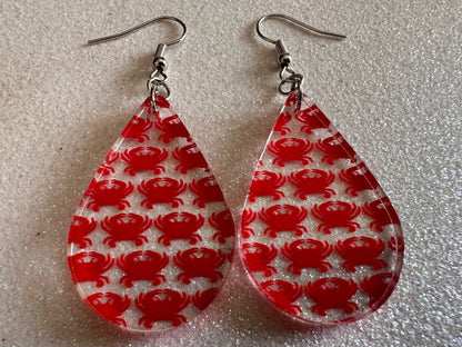 Red Crab Earrings: Laser Cut Acrylic Crabs, Sea Animal, Ocean Creatures, Aquarium, Tank, Beach, Scuba Diving, Best Gifts for Her/Him/Them