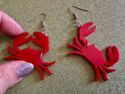 Red Crab Earrings: Laser Cut Acrylic Crabs, Sea Animal, Ocean Creatures, Aquarium, Tank, Beach, Scuba Diving, Best Gifts for Her/Him/Them