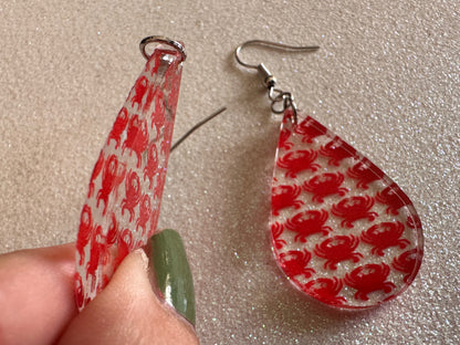 Red Crab Earrings: Laser Cut Acrylic Crabs, Sea Animal, Ocean Creatures, Aquarium, Tank, Beach, Scuba Diving, Best Gifts for Her/Him/Them