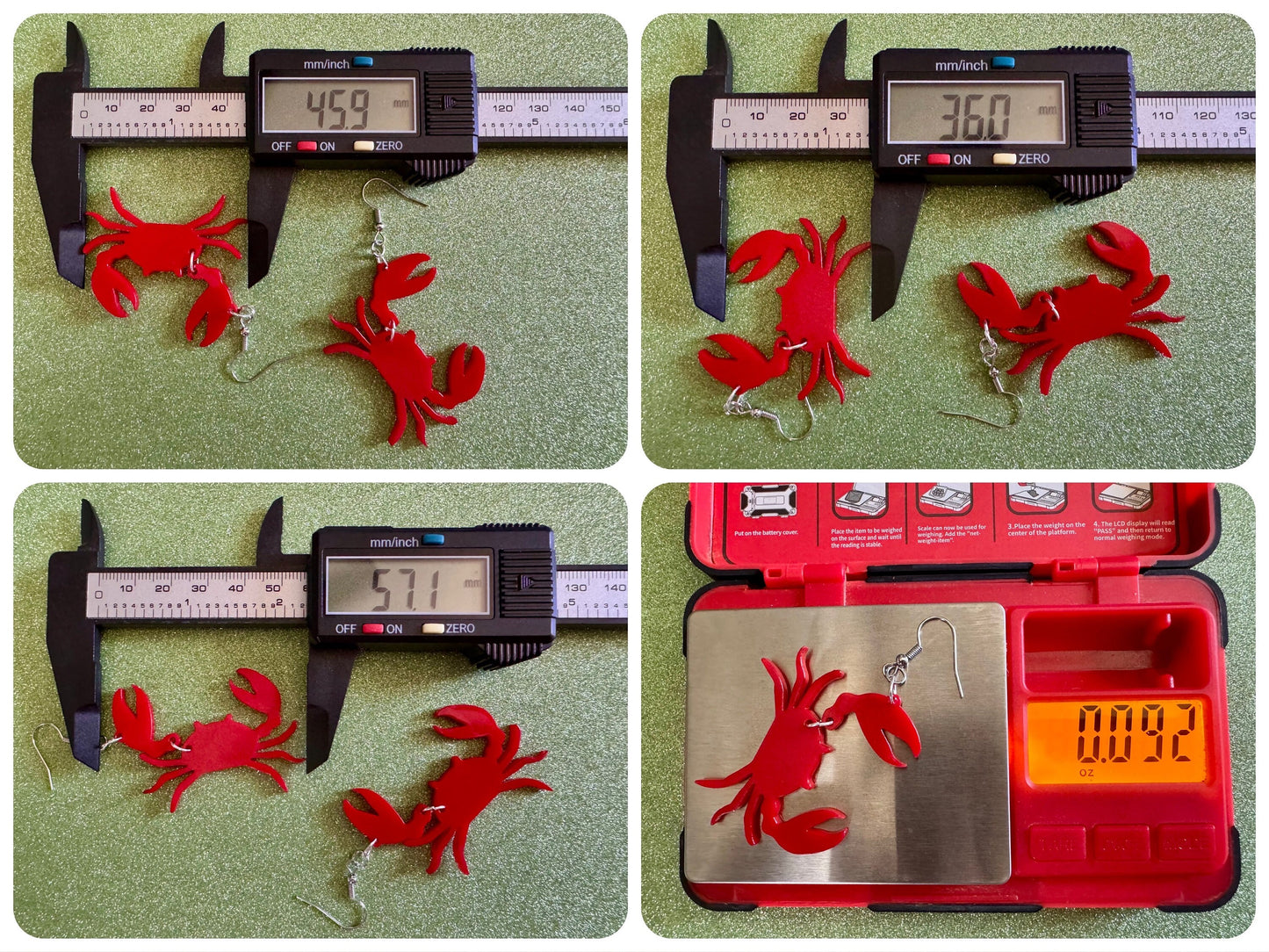 Red Crab Earrings: Laser Cut Acrylic Crabs, Sea Animal, Ocean Creatures, Aquarium, Tank, Beach, Scuba Diving, Best Gifts for Her/Him/Them