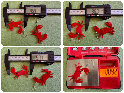 Red Crab Earrings: Laser Cut Acrylic Crabs, Sea Animal, Ocean Creatures, Aquarium, Tank, Beach, Scuba Diving, Best Gifts for Her/Him/Them