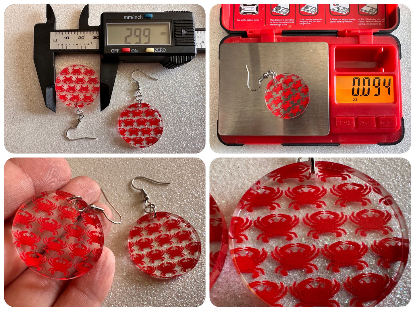 Red Crab Earrings: Laser Cut Acrylic Crabs, Sea Animal, Ocean Creatures, Aquarium, Tank, Beach, Scuba Diving, Best Gifts for Her/Him/Them