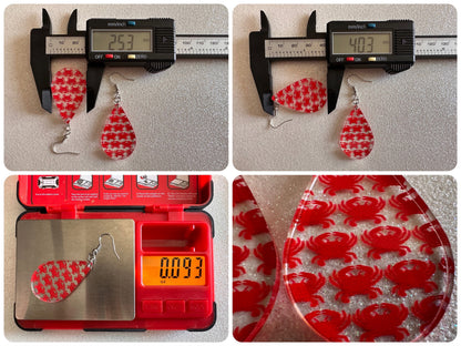 Red Crab Earrings: Laser Cut Acrylic Crabs, Sea Animal, Ocean Creatures, Aquarium, Tank, Beach, Scuba Diving, Best Gifts for Her/Him/Them