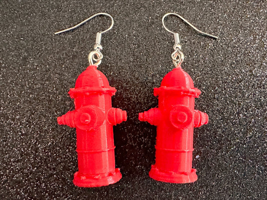Red Fire Hydrant Earrings: 3D Printed Fire Hydrants, Firefighter, Miniature Fire Hydrant, Fire Station, Dog, Best Gifts for Her/Him/Them