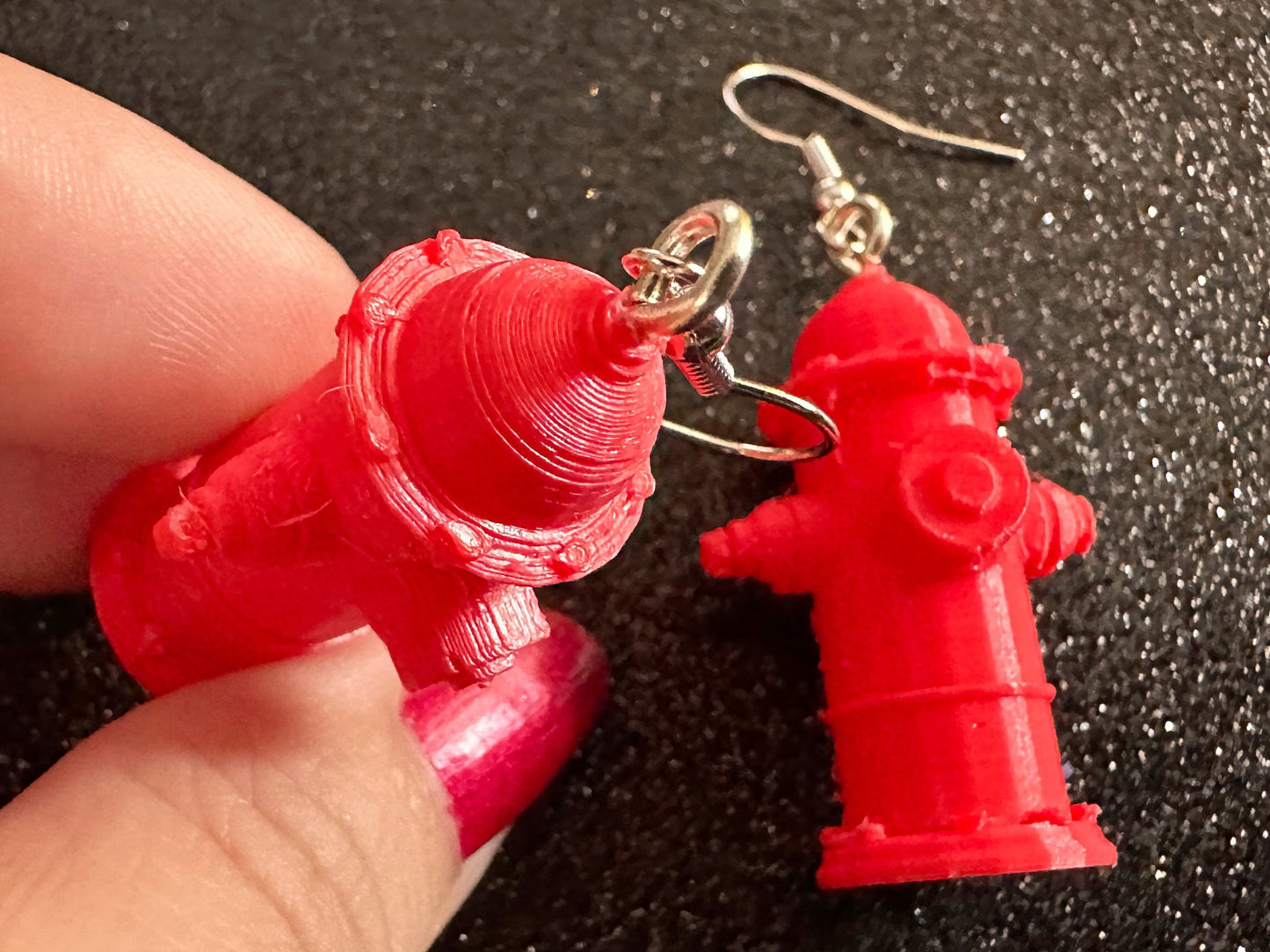 Red Fire Hydrant Earrings: 3D Printed Fire Hydrants, Firefighter, Miniature Fire Hydrant, Fire Station, Dog, Best Gifts for Her/Him/Them
