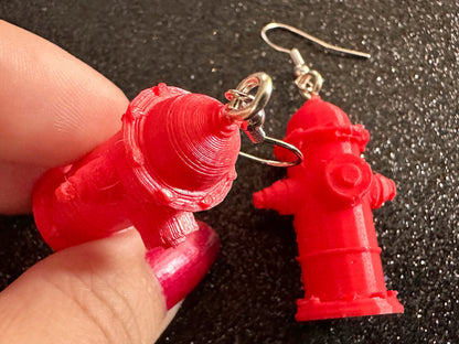 Red Fire Hydrant Earrings: 3D Printed Fire Hydrants, Firefighter, Miniature Fire Hydrant, Fire Station, Dog, Best Gifts for Her/Him/Them