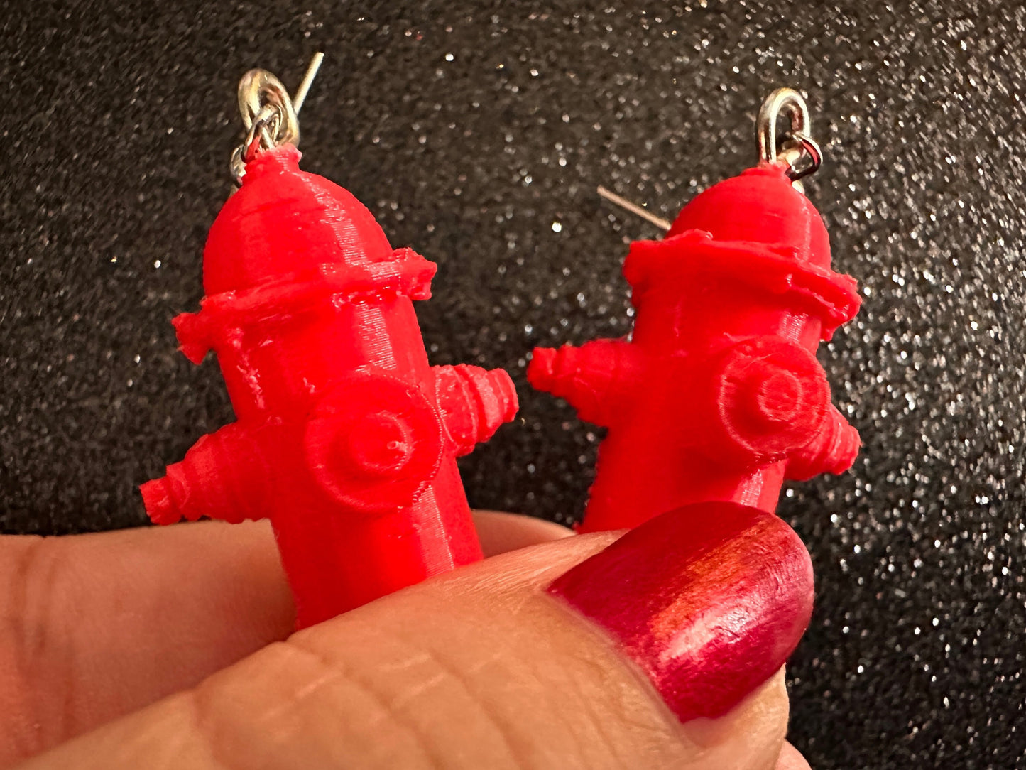 Red Fire Hydrant Earrings: 3D Printed Fire Hydrants, Firefighter, Miniature Fire Hydrant, Fire Station, Dog, Best Gifts for Her/Him/Them