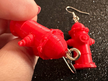 Red Fire Hydrant Earrings: 3D Printed Fire Hydrants, Firefighter, Miniature Fire Hydrant, Fire Station, Dog, Best Gifts for Her/Him/Them