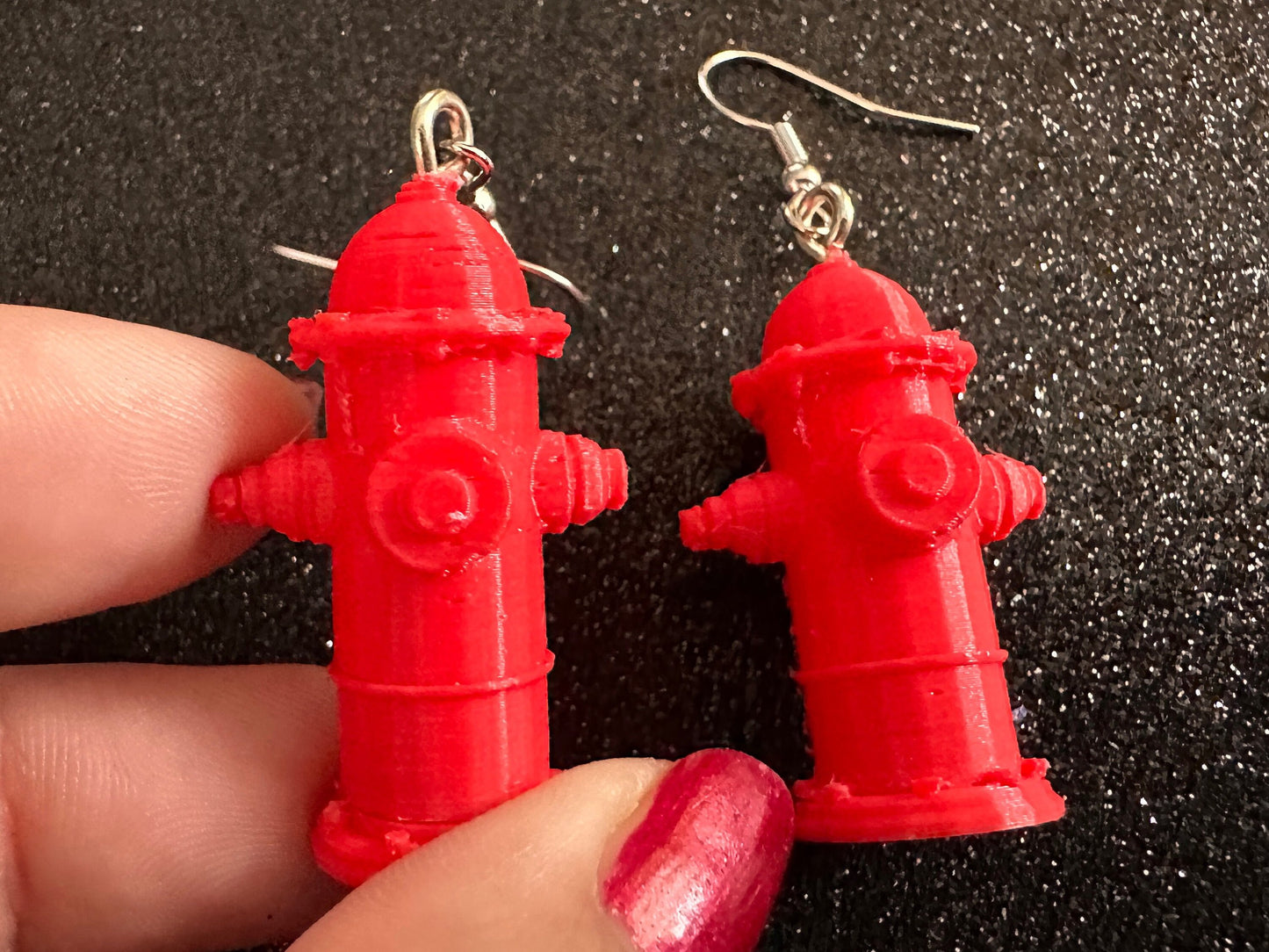 Red Fire Hydrant Earrings: 3D Printed Fire Hydrants, Firefighter, Miniature Fire Hydrant, Fire Station, Dog, Best Gifts for Her/Him/Them