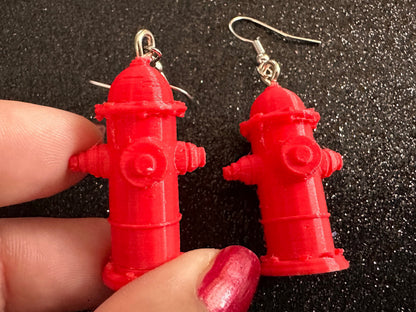 Red Fire Hydrant Earrings: 3D Printed Fire Hydrants, Firefighter, Miniature Fire Hydrant, Fire Station, Dog, Best Gifts for Her/Him/Them