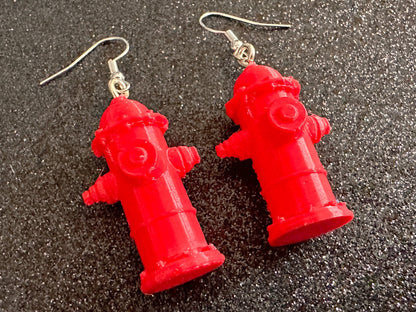 Red Fire Hydrant Earrings: 3D Printed Fire Hydrants, Firefighter, Miniature Fire Hydrant, Fire Station, Dog, Best Gifts for Her/Him/Them