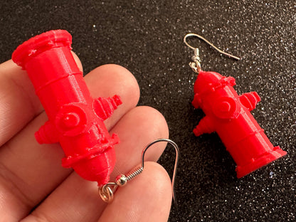 Red Fire Hydrant Earrings: 3D Printed Fire Hydrants, Firefighter, Miniature Fire Hydrant, Fire Station, Dog, Best Gifts for Her/Him/Them