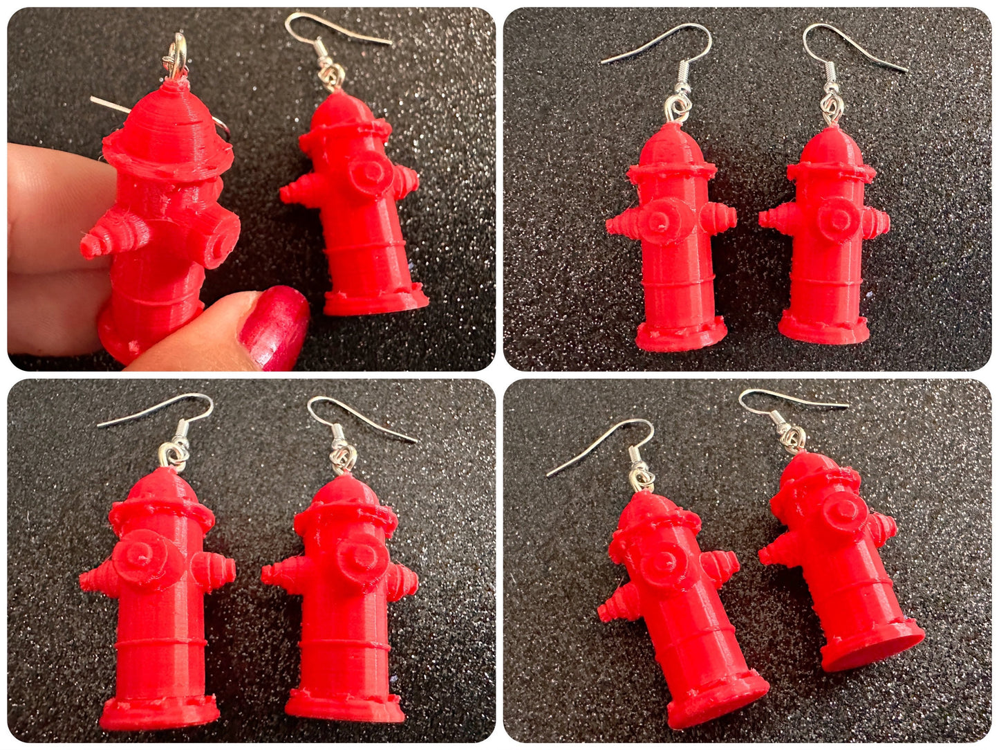 Red Fire Hydrant Earrings: 3D Printed Fire Hydrants, Firefighter, Miniature Fire Hydrant, Fire Station, Dog, Best Gifts for Her/Him/Them